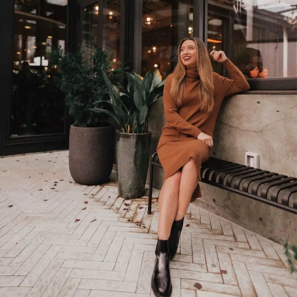 CAARA knit Shift Cowl Neck Midi Dress, Burnt orange, Long sleeve, S NWT‎